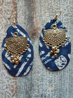 Load image into Gallery viewer, Indigo Fabric Earrings with Metal Detailing and Beads
