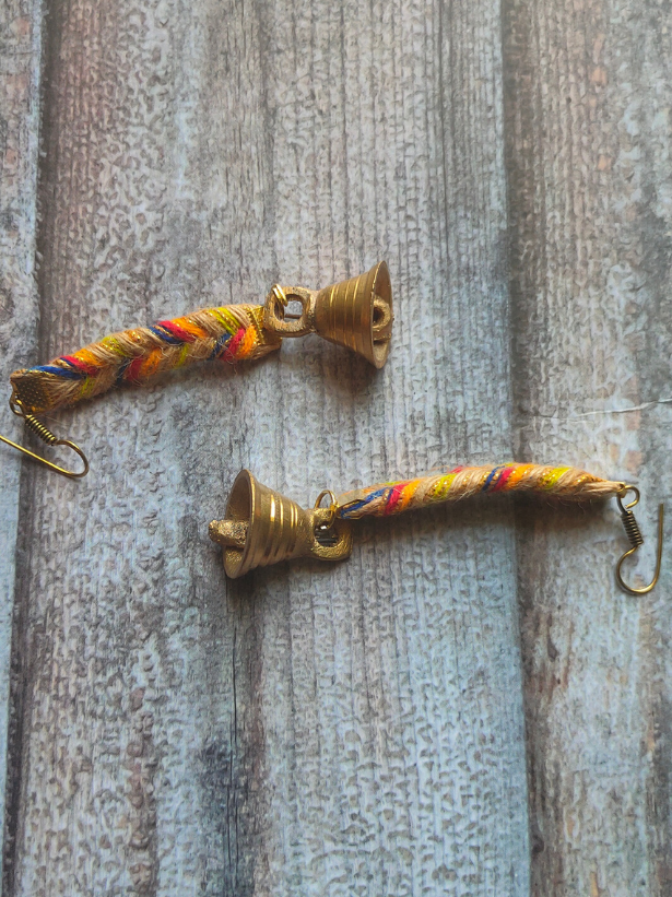 Threaded Fabric Necklace Set with Tribal Motifs Metal Pendant