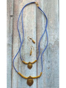 Minimal 2 Layer Necklace Set with Antique Gold Finish Metal Pendants