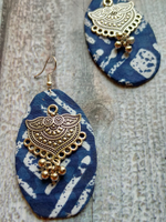 Load image into Gallery viewer, Indigo Fabric Earrings with Metal Detailing and Beads
