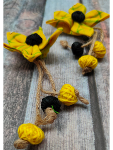 Fabric and Jute Handcrafted Flower Dangler Earrings