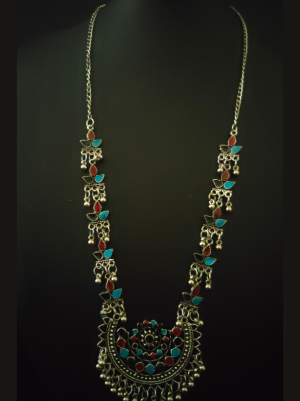 Traditional Afghani Necklace with Multi-Color Enamel Work and Stones