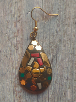 Load image into Gallery viewer, Multi Color Tibetan Drop Earrings with Gold Detailing
