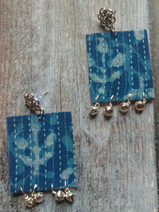 Kantha Work Indigo Fabric Necklace Set with Braided Threads Closure