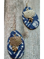 Load image into Gallery viewer, Indigo Fabric Earrings with Metal Detailing and Beads
