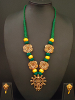 Load image into Gallery viewer, Antique Gold Finish Religious Motif Fabric Beads Necklace Set
