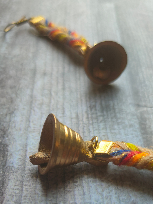 Threaded Fabric Necklace Set with Tribal Motifs Metal Pendant