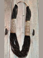 Load image into Gallery viewer, Black Beaded Multi Layered Necklace Set with Metal Detailing
