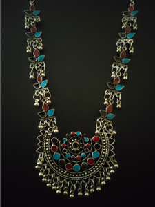 Traditional Afghani Necklace with Multi-Color Enamel Work and Stones