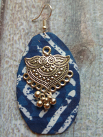 Load image into Gallery viewer, Indigo Fabric Earrings with Metal Detailing and Beads
