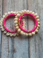 Load image into Gallery viewer, Pink Gota and Shell Work Bangles
