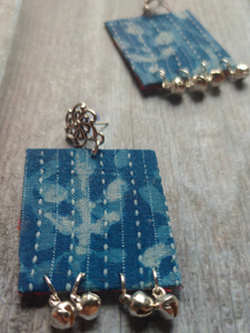 Kantha Work Indigo Fabric Necklace Set with Braided Threads Closure