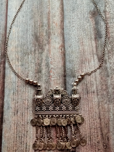 Long Chain Metal Necklace with Multiple Coin Strands
