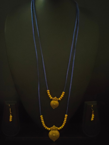Minimal 2 Layer Necklace Set with Antique Gold Finish Metal Pendants