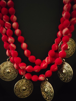 Load image into Gallery viewer, Ikat Fabric Beads Statement Necklace Set with Thread Closure
