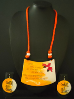 Load image into Gallery viewer, Sun Yellow Hand Painted Mantra and Birds Fabric Necklace Set with Thread Closure
