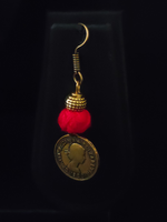 Load image into Gallery viewer, Jute &amp; Fabric Necklace Set with Antique Gold Finish Stamped Coins
