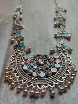 Traditional Afghani Necklace with Multi-Color Enamel Work and Stones