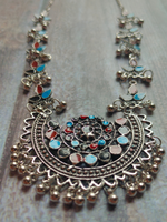Load image into Gallery viewer, Traditional Afghani Necklace with Multi-Color Enamel Work and Stones
