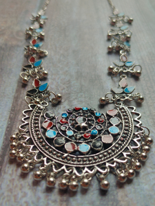 Traditional Afghani Necklace with Multi-Color Enamel Work and Stones