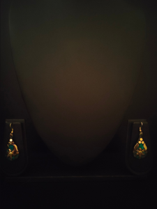Black and Turquoise Tibetan Drop Earrings with Gold Detailing