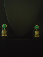 Load image into Gallery viewer, Turquoise and Black Tibetan Earrings with Metal Beads and Gold Detailing
