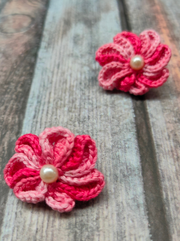 Shades of Pink Flower Shaped Hand Knitted Crochet Earrings