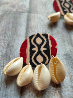 Load image into Gallery viewer, Kalamkari Fabric Earrings with Shells
