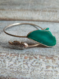 Sea Green Natural Stone Silver Adjustable Bracelet