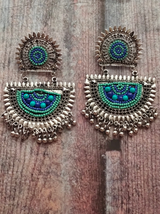 Blue Beaded Metal Earrings