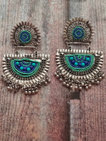Load image into Gallery viewer, Blue Beaded Metal Earrings
