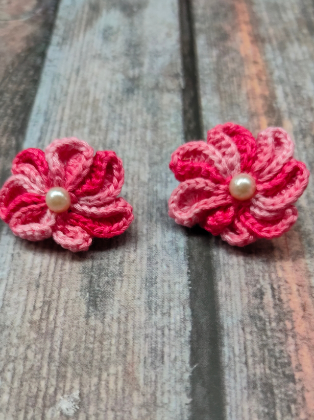 Shades of Pink Flower Shaped Hand Knitted Crochet Earrings