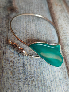 Sea Green Natural Stone Silver Adjustable Bracelet
