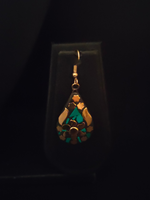 Load image into Gallery viewer, Black and Turquoise Tibetan Drop Earrings with Gold Detailing
