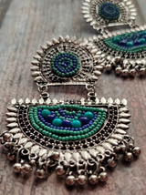Blue Beaded Metal Earrings