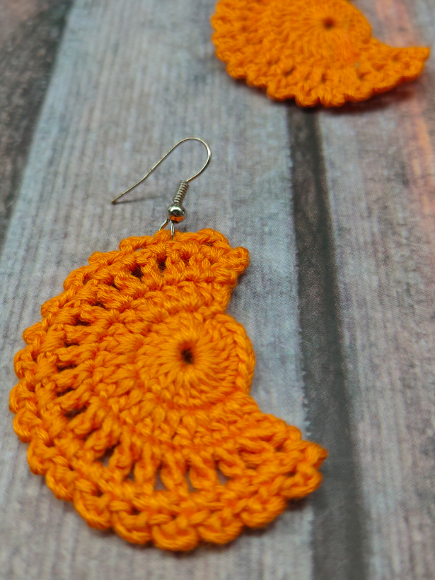 Orange Hand Knitted Crochet Earrings