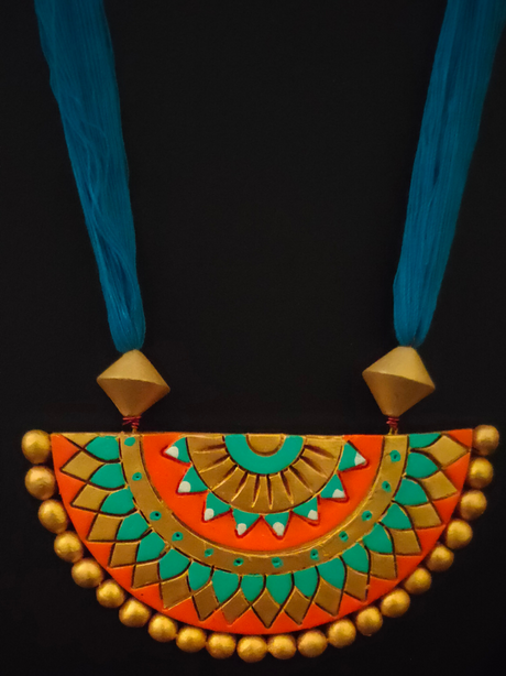 Blue Arc Shaped Terracotta Necklace Set