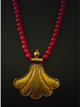 Glass Beads and Statement Metal Pendant Antique Gold Finish Necklace Set