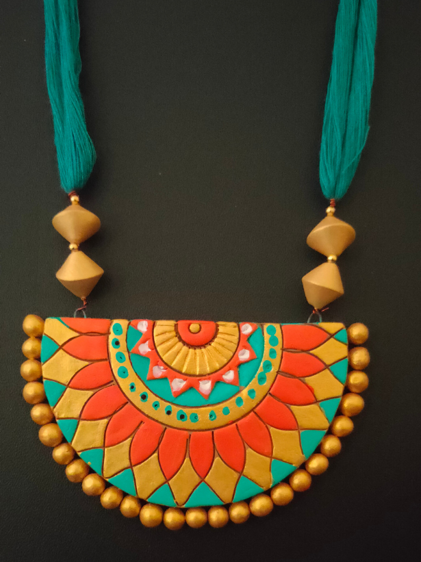 Turquoise Arc Shaped Terracotta Necklace Set
