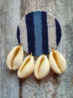 Load image into Gallery viewer, Indigo Fabric Earrings with Shells
