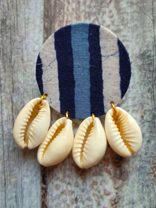 Indigo Fabric Earrings with Shells