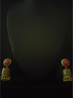 Load image into Gallery viewer, Red and Black Tibetan Earrings with Metal Beads and Gold Detailing
