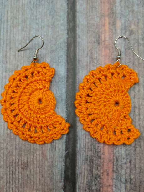 Orange Hand Knitted Crochet Earrings