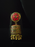 Load image into Gallery viewer, Red and Black Tibetan Earrings with Metal Beads and Gold Detailing

