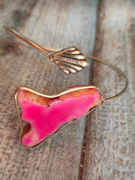 Fuchsia Natural Stone Silver Adjustable Bracelet