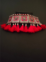 Load image into Gallery viewer, Oxidised Silver Choker Necklace Set with Red Thread Work
