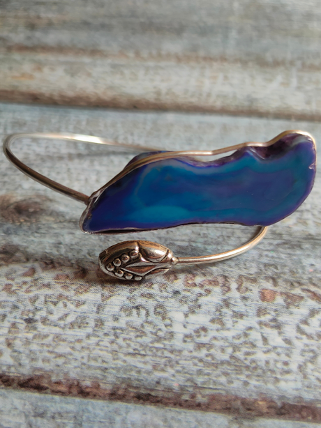 Violet Natural Stone Silver Adjustable Bracelet