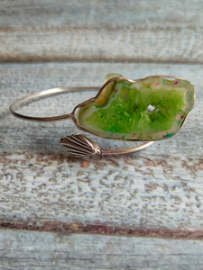 Green Natural Stone Silver Adjustable Bracelet