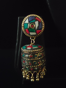 Muti-Color Tibetan Earrings with Metal Beads and Gold Detailing