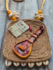 Handcrafted Sitar Motif Jute Necklace Set with Shell Work